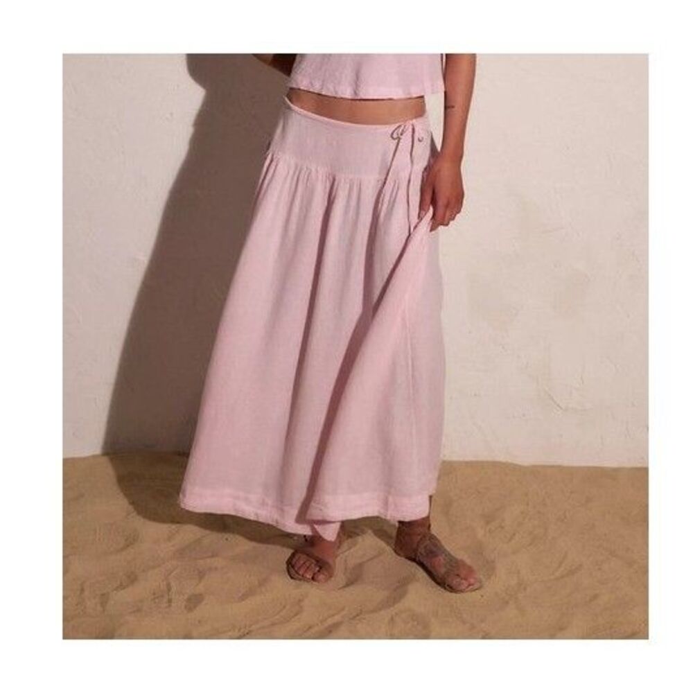 Free People Free-Est Sandshell Linen Maxi Skirt Pull-On Flowy Solid XL 290590